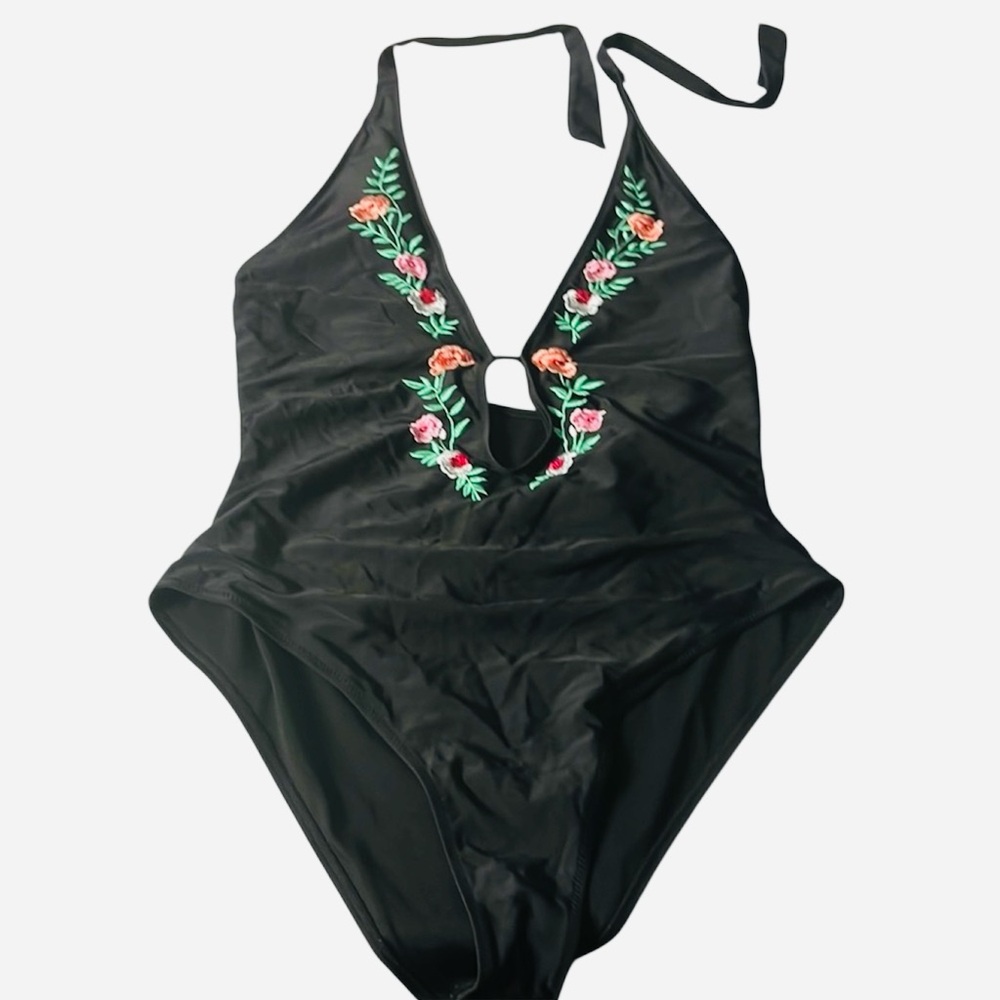 Kate Spade Black Embroidered Floral One-Piece Swimsuit - Picture 2 of 5